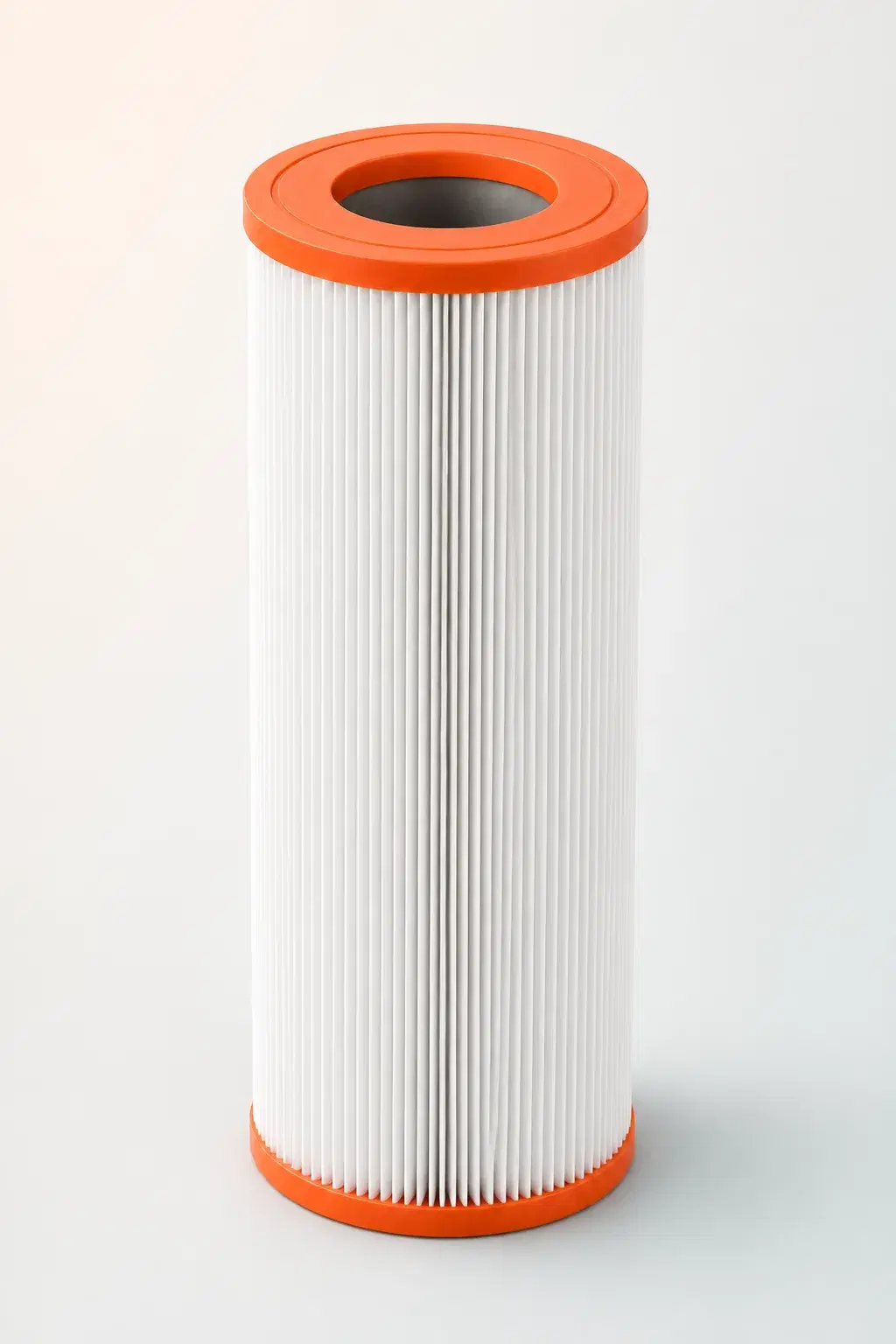Illustrative rendering of a tall open-end pleated pool filter cartridge